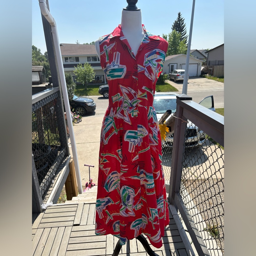 Vintage Carol Anderson California 1950s/60s Red Sailboat Dress (Size 5-6)